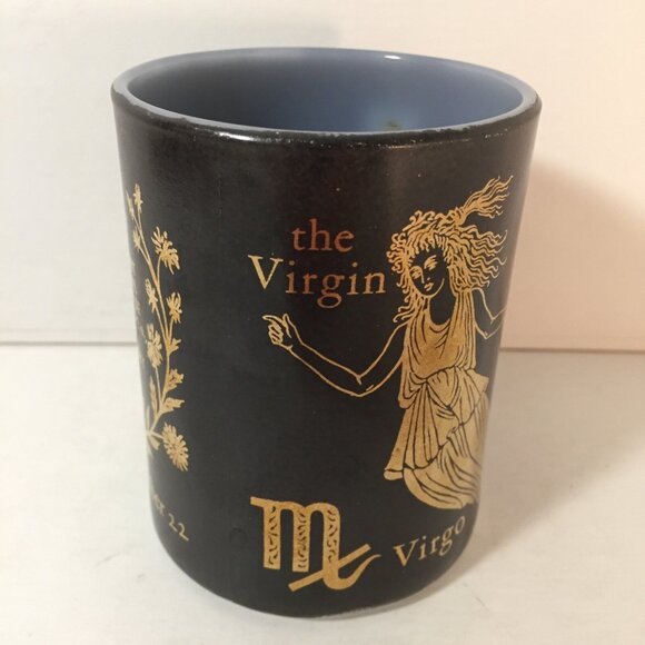 VTG Federal Milk Glass Mug Zodiac Sign Virgo  The Virgin Black Gold Coffee Cup - Picture 2 of 6